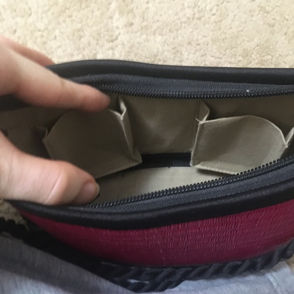 Baskets of Cambodia Woven Bamboo Purse Shoulder Bag Pink Black Detachable Staps - Picture 8 of 10